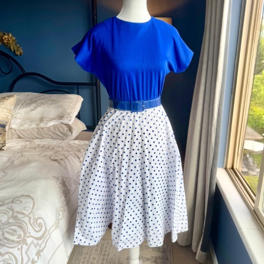 Vintage Blue and White Polka Dot Dress